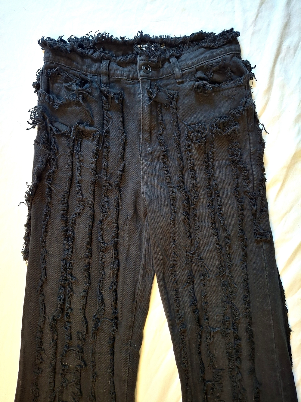 American Stitch Black Distressed Wide Leg Pants Textured Frayed Sz 28